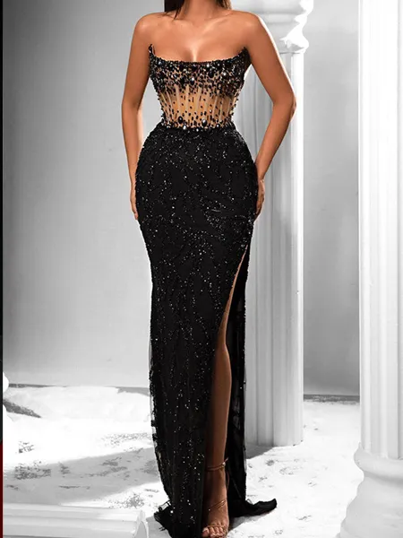 Sheath Straight Beading Floor-Length Corset Dress
