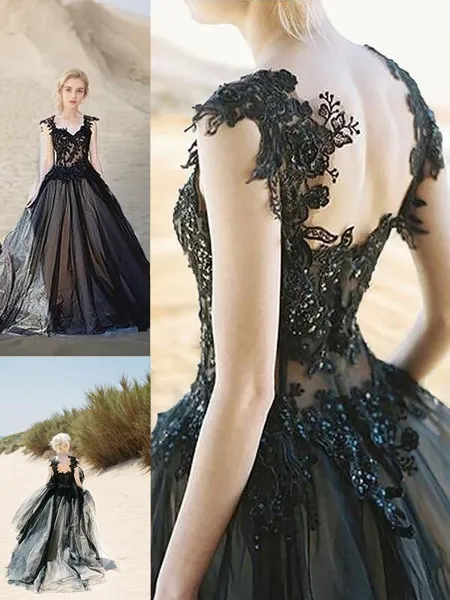 Ball Gown Sweetheart Sweep Train Tulle Prom Dress With Appliques Lace