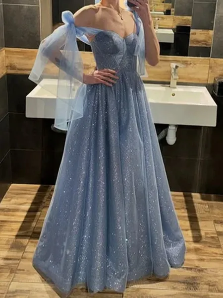 A-line Off-the-Shoulder Sequin Floor-Length Corset Dress