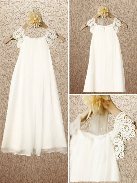 A-Line/Princess Scoop Tea-Length Chiffon Flower Girl Dresses With Lace