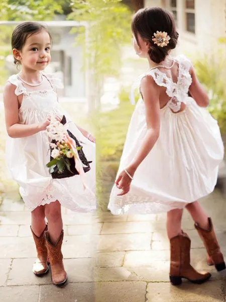 A-Line/Princess Square Knee-Length Chiffon Flower Girl Dresses With Stretch Crepe