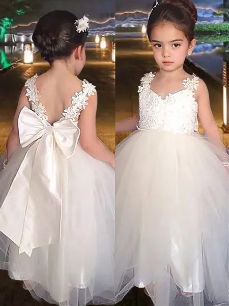 Ball Gown Sweetheart Floor-Length Tulle Flower Girl Dresses With Bow