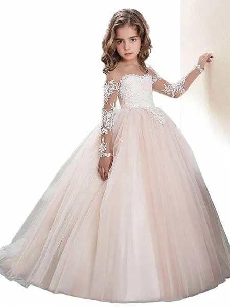 Ball Gown Scoop Sweep Train Tulle Flower Girl Dresses