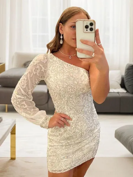 Sheath/Column One-Shoulder...