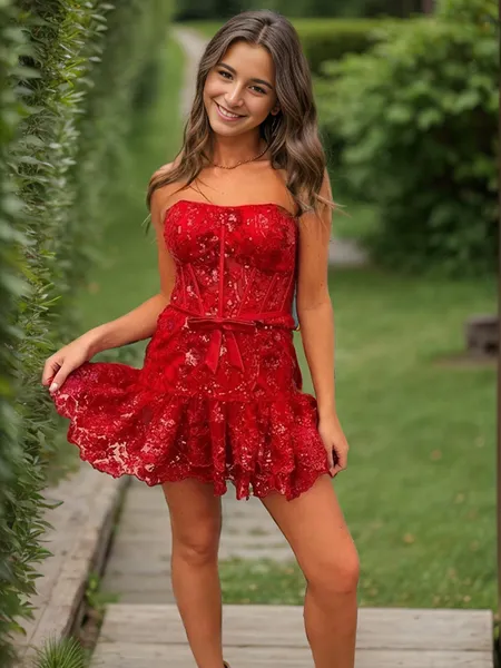 Sheath Straight Appliques Lace Short/Mini Lace Corset Homecoming Dress