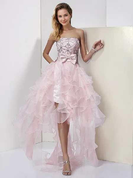 A-line Strapless Bow Asymmetrical Organza Homecoming Dress