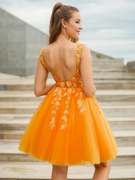 Ball-Gown V-neck Appliques...