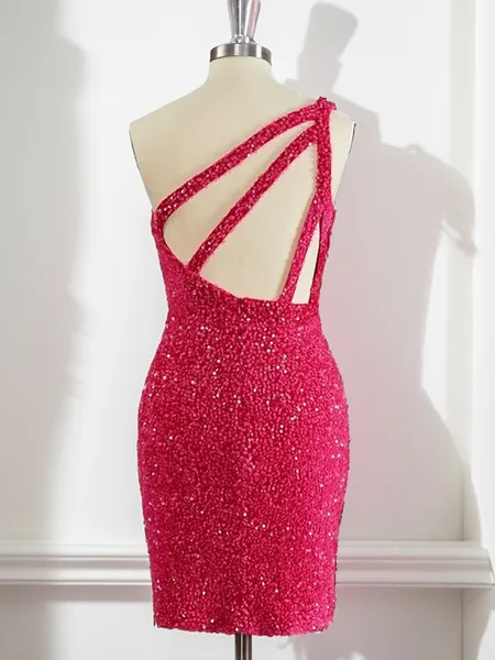 Sheath One-Shoulder Sequin...