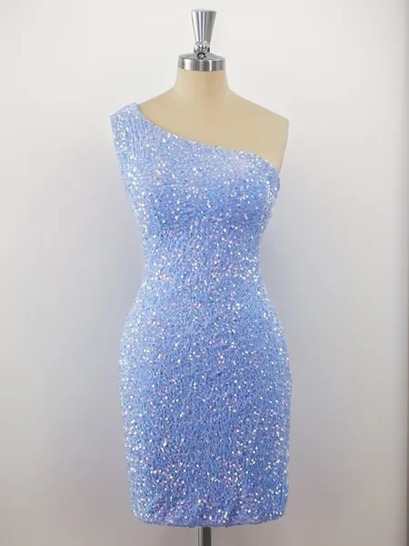 Sheath Velvet Sequins One-Shoulder Short/Mini Homecoming Dress