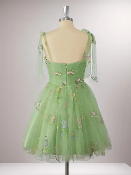 A-line Lace Straps Flower...