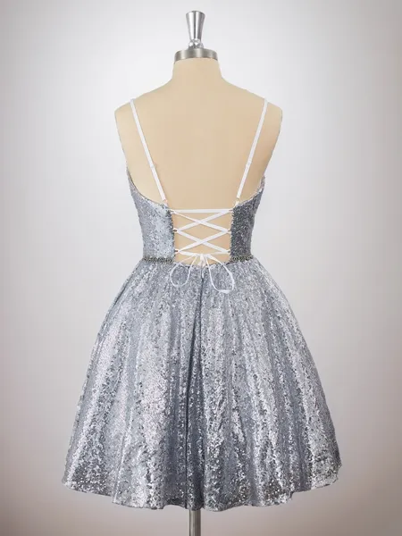 A-line Sequins V-neck...