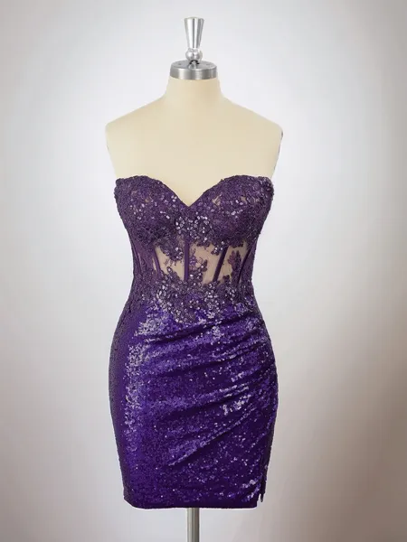Sheath Sequins Sweetheart Appliques Lace Corset Short/Mini Homecoming Dress
