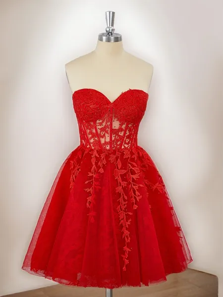 A-line Tulle Sweetheart Appliques Lace Corset Short/Mini Homecoming Dress