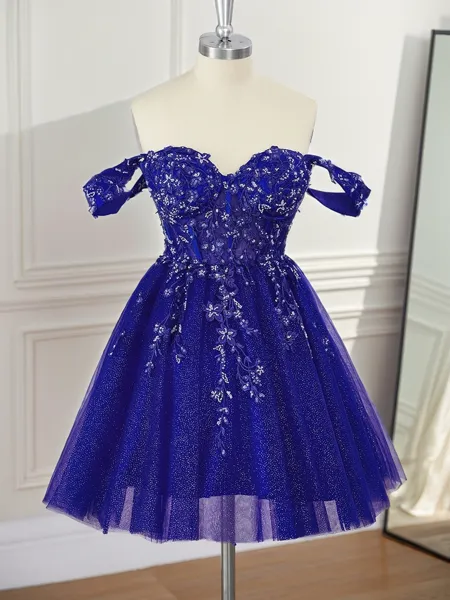 Ball-Gown Tulle Off-the-Shoulder Appliques Lace Corset Short/Mini Homecoming Dress