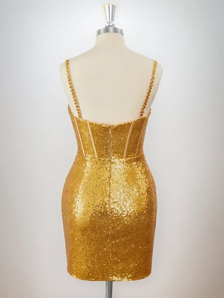 Sheath Sequins Spaghetti...