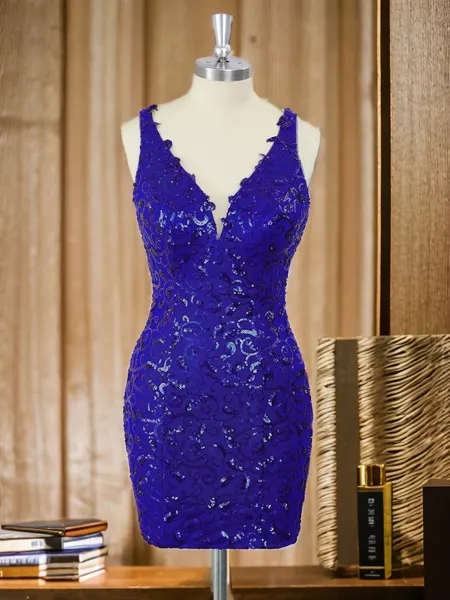 Sheath V-neck Appliques Lace Short/Mini Homecoming Dress