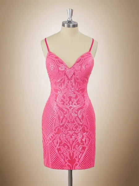 Sheath V-neck Sequin...