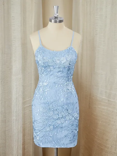 Sheath Lace Spaghetti Straps Appliques Lace Short/Mini Homecoming Dress