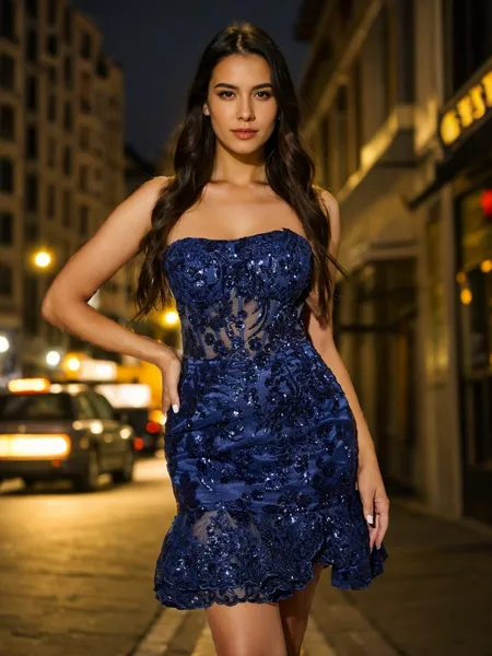 Sheath Strapless Sequin...