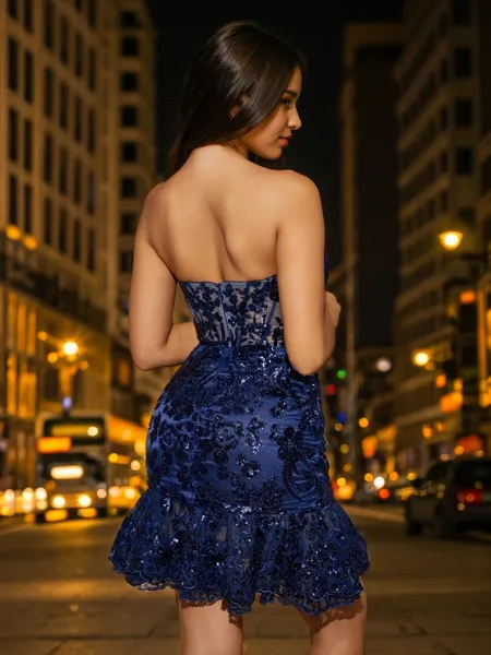 Sheath Strapless Sequin...