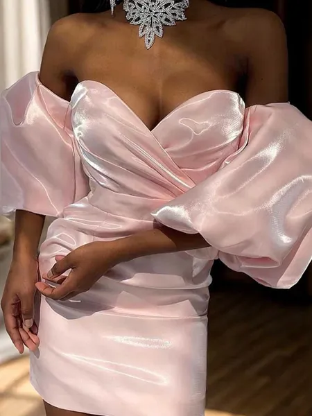 Sheath/Column Organza Sweetheart Short Sleeves Short/Mini Homecoming Dress