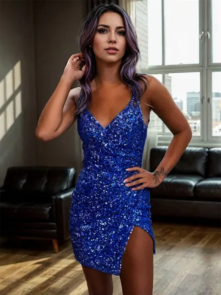 Sheath V-neck Short/Mini Dress