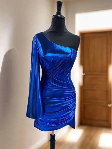 Sheath One-Shoulder Long Sleeves Pleated Short/Mini Homecoming Dress