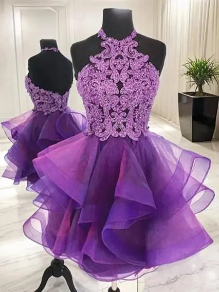 A-Line/Princess Halter Short/Mini Tulle Homecoming Dress