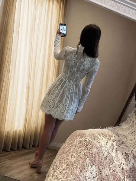 A-line High Neck Long...