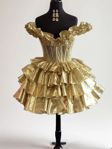 A-line Off-the-Shoulder Cascading Ruffles Short/Mini Corset Homecoming Dress