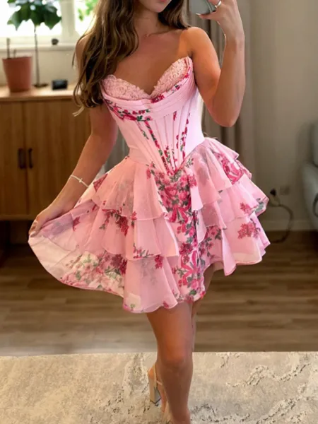 A-line Sweetheart Cascading...