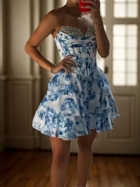 A-line Sweetheart Cascading...