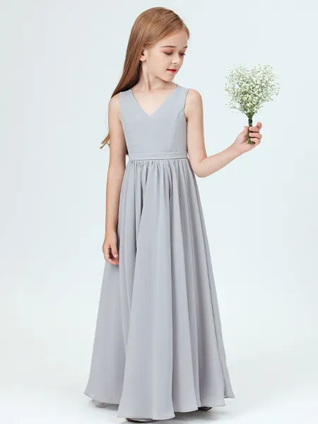 A-Line/Princess V-neck Ankle-Length Chiffon Junior Bridesmaid Dresses
