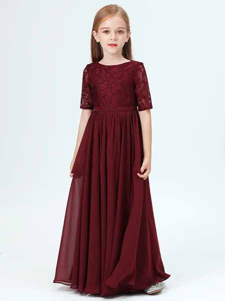 A-Line/Princess Scoop Floor-Length Chiffon Junior Bridesmaid Dresses