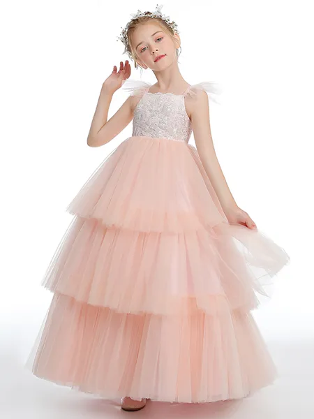 Ball Gown Straps Ankle-Length Tulle Junior Bridesmaid Dresses