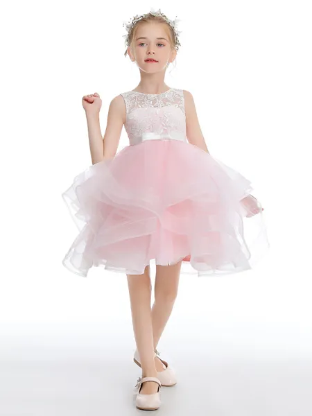 A-Line/Princess Scoop Short/Mini Tulle Junior Bridesmaid Dresses With Bow