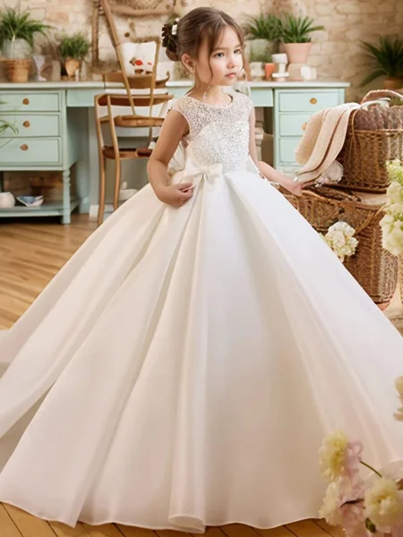 A-line Scoop Bowknot Sweep...