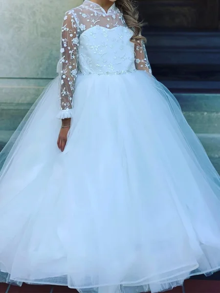 A-line High Neck Long...