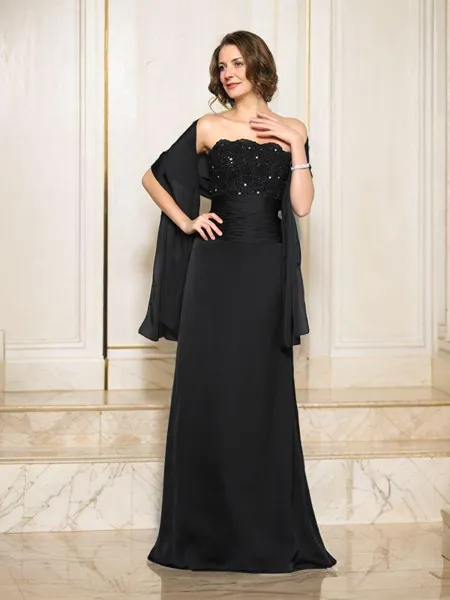 A-Line/Princess Strapless Sweep Train Chiffon Mother of the Bride Dresses With Beading