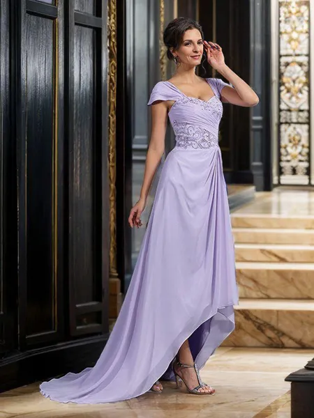 A-Line/Princess Straps Asymmetrical Chiffon Mother of the Bride Dresses With Beading
