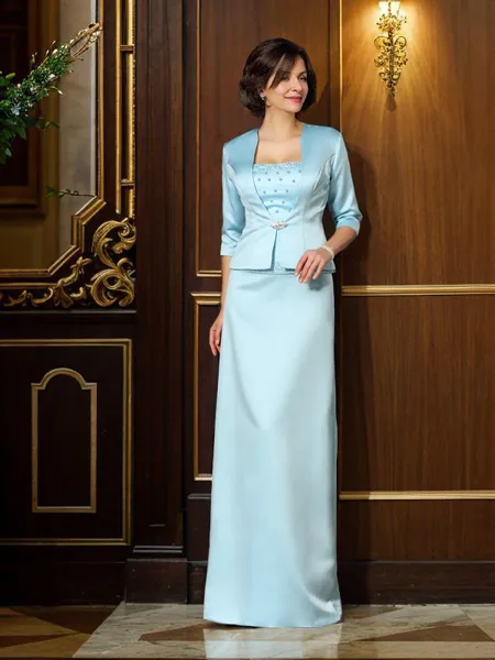 Sheath/Column Strapless Floor-Length Satin Mother of the Bride Dresses