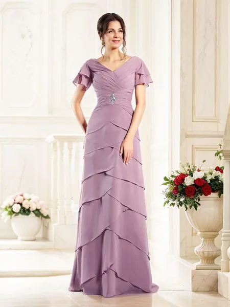 Sheath/Column V-neck Floor-Length Chiffon Mother of the Bride Dresses