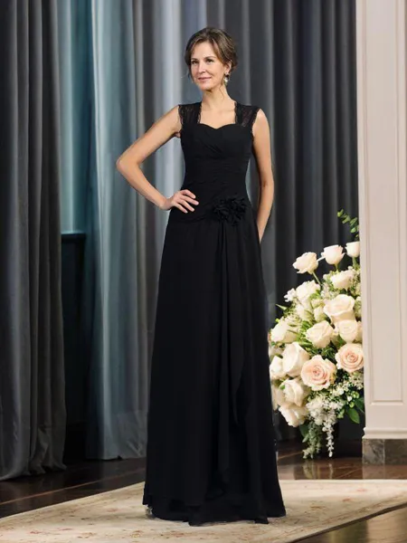 A-Line/Princess Straps Floor-Length Chiffon Mother of the Bride Dresses With Flower