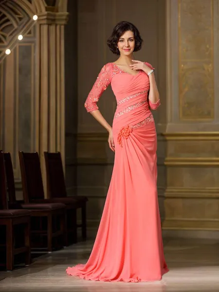 Trumpet/Mermaid Sweetheart Sweep Train Chiffon Mother of the Bride Dresses
