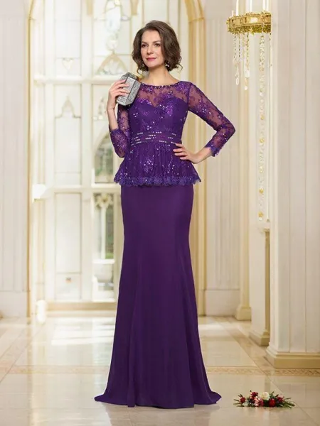 Trumpet/Mermaid Scoop Sweep Train Chiffon Mother of the Bride Dresses With Beading