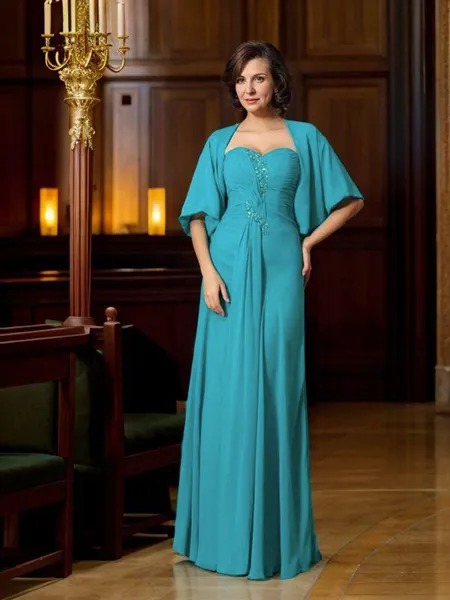 Sheath/Column Sweetheart Floor-Length Chiffon Mother of the Bride Dresses With Beading