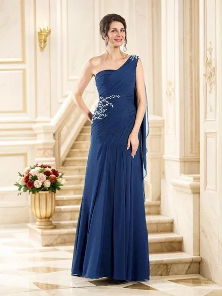 Sheath/Column One-Shoulder Floor-Length Chiffon Mother of the Bride Dresses