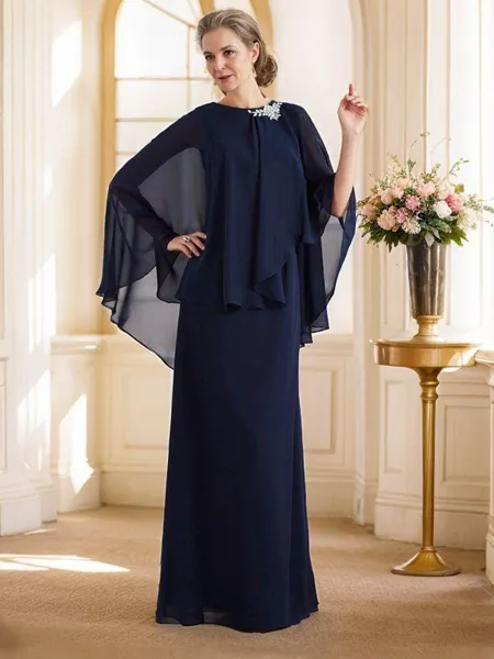 A-Line/Princess High Neck Floor-Length Chiffon Mother of the Bride Dresses