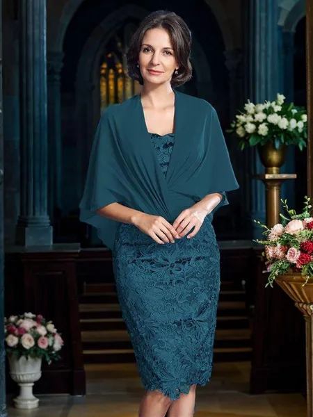 Sheath/Column Strapless Knee-Length Lace Mother of the Bride Dresses With Lace