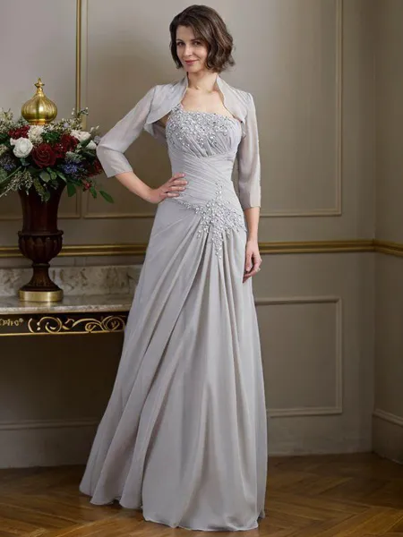A-Line/Princess One-Shoulder Floor-Length Chiffon Mother of the Bride Dresses With Beading